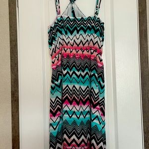 Women’s patterned XL dress with pink, blue, and black